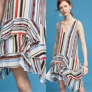 Eva Franco • Anthro Milana Dress striped sleeveless ruffled drop waist tiered